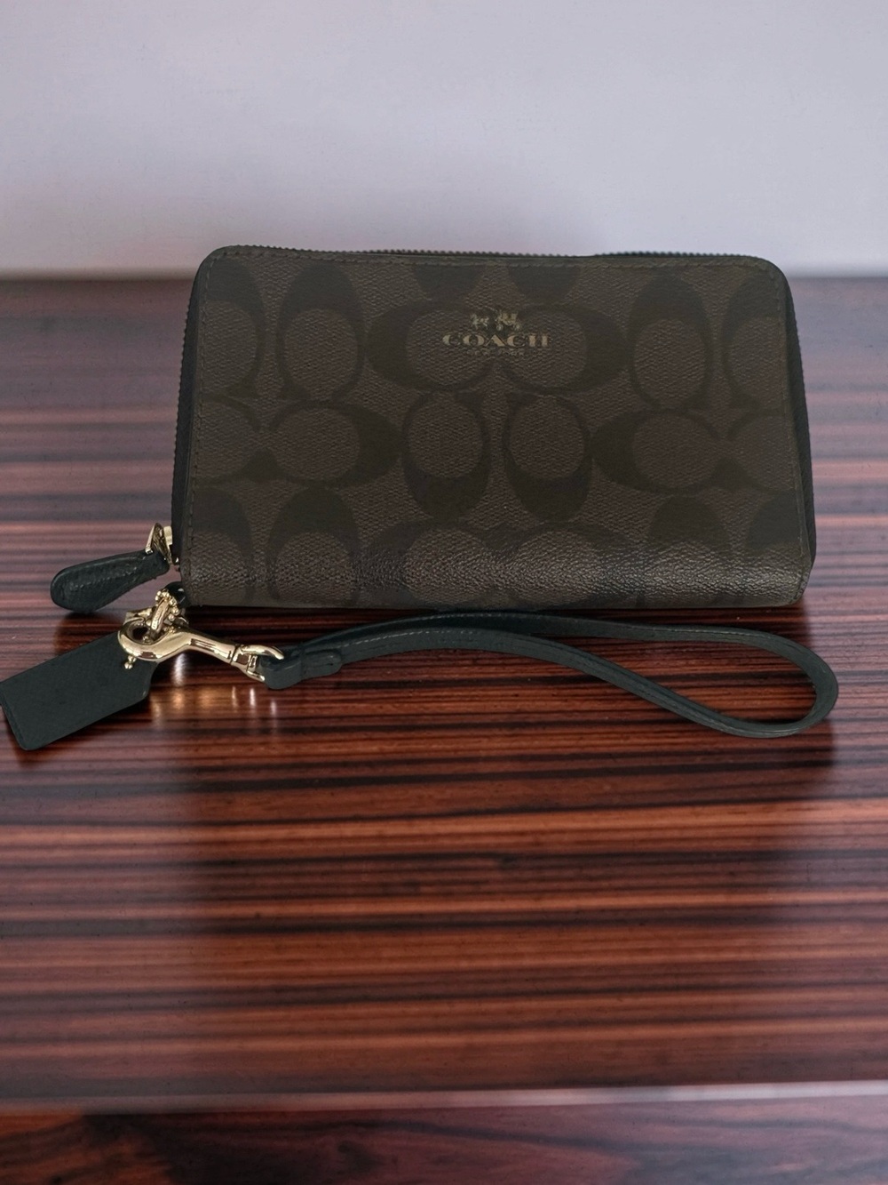 Coach Signature Iconic C Wristlet Coated Canvas & Detachable Strap in Brown